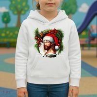 Christmas Jesus In Santa Hat Portrait Decorations Kids Hoodie thumb 3
