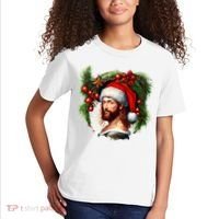 Christmas Jesus In Santa Hat Portrait Decorations Kids T-Shirt thumb 2