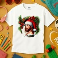 Christmas Jesus In Santa Hat Portrait Decorations Kids T-Shirt thumb 3