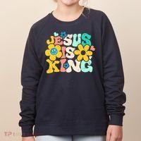 Christian Jesus Is King Aesthetic Groovy Women's Sweatshirt thumb 0