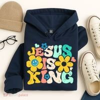 Christian Jesus Is King Aesthetic Groovy Hoodie thumb 4