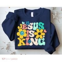 Christian Jesus Is King Aesthetic Groovy Sweatshirt thumb 2
