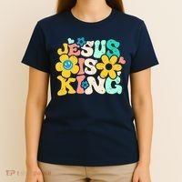Christian Jesus Is King Aesthetic Groovy T-Shirt thumb 4