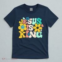 Christian Jesus Is King Aesthetic Groovy T-Shirt thumb 5