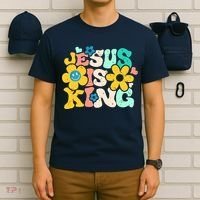 Christian Jesus Is King Aesthetic Groovy T-Shirt thumb 6
