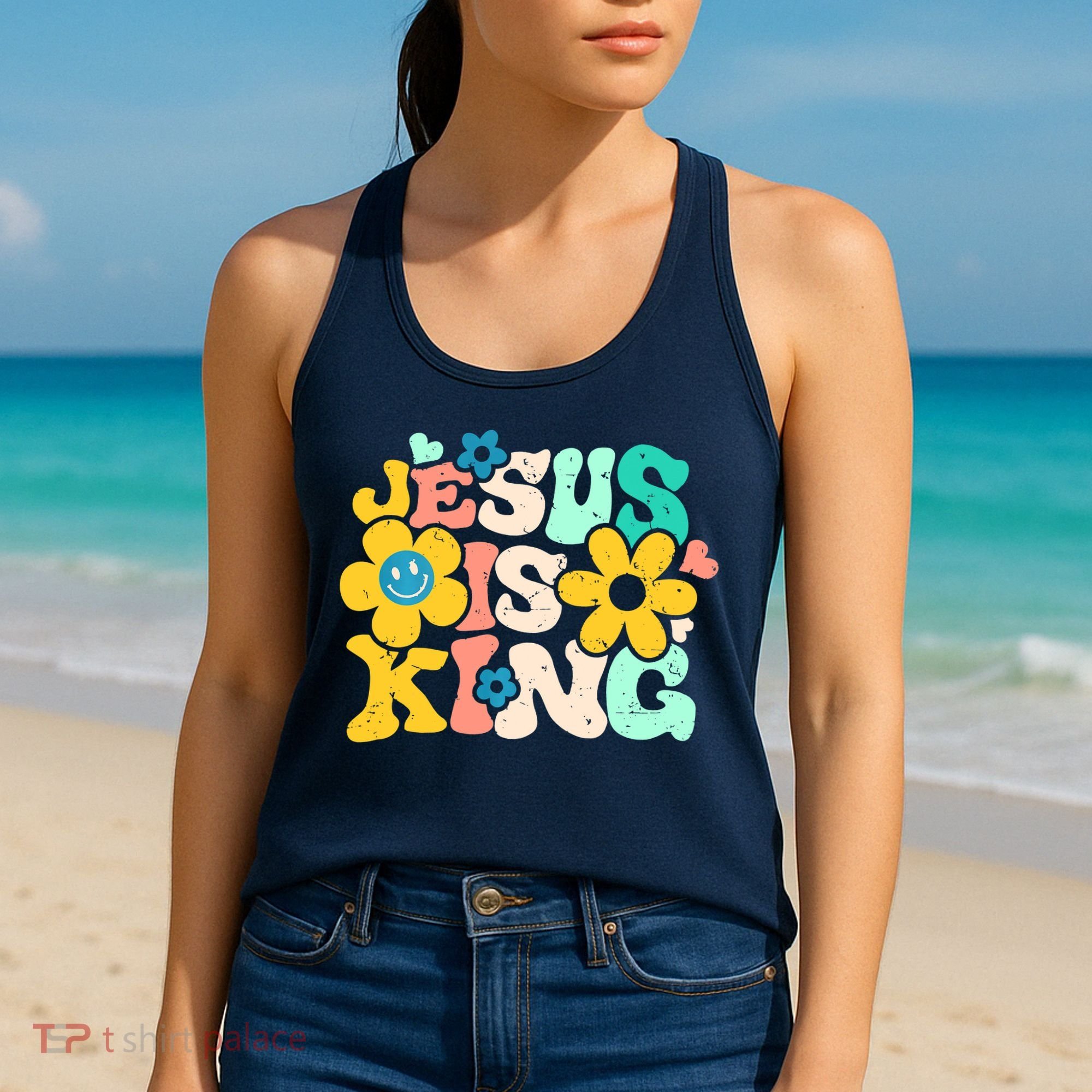 Christian Jesus Is King Aesthetic Groovy Women's Tank Top