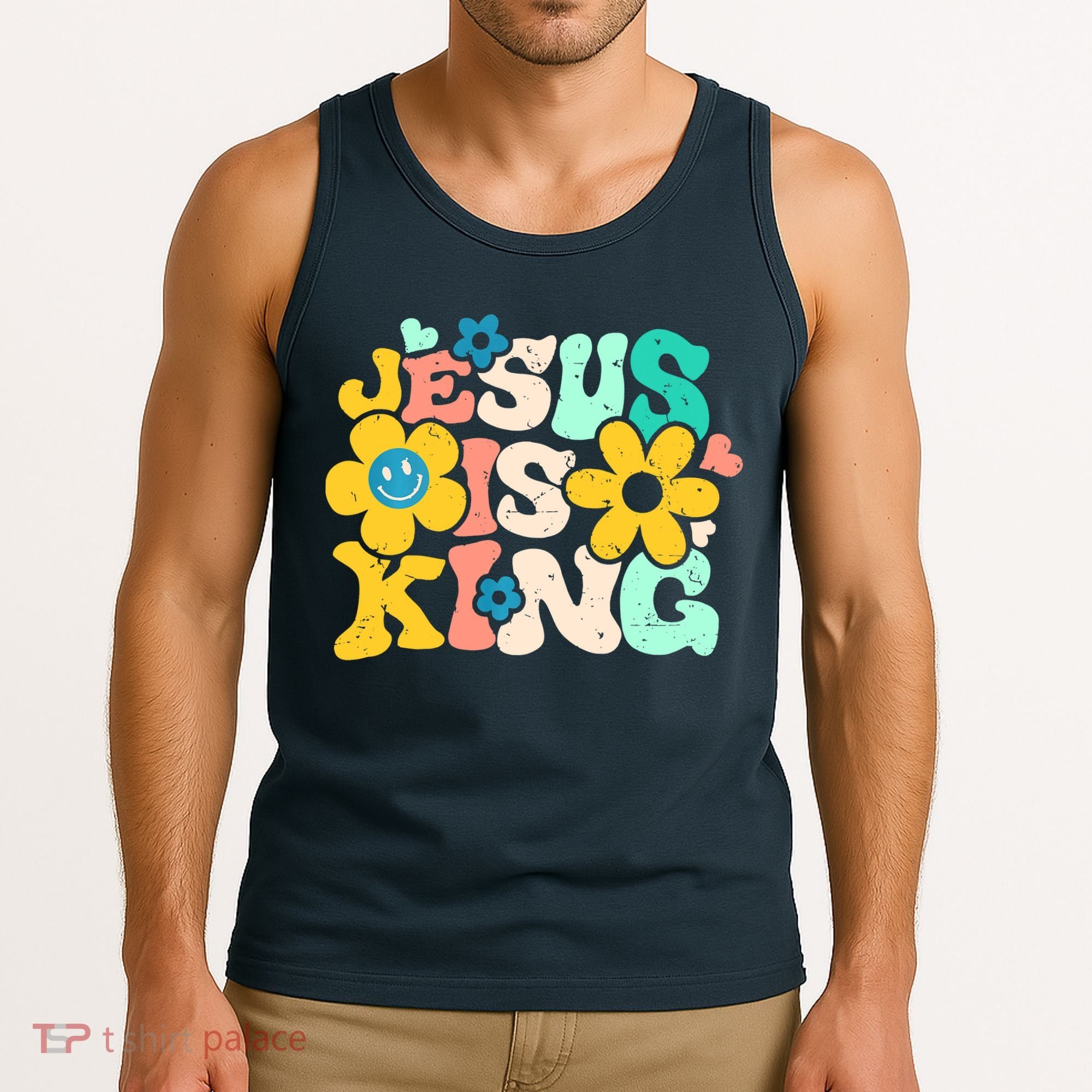 Christian Jesus Is King Aesthetic Groovy Tank Top