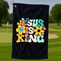 Christian Jesus Is King Aesthetic Groovy Golf Towel thumb 1