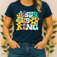 Christian Jesus Is King Aesthetic Groovy Women's T-Shirt thumb 2