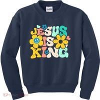 Christian Jesus Is King Aesthetic Groovy Kids Sweatshirt thumb 0