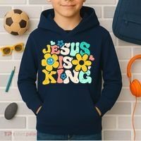 Christian Jesus Is King Aesthetic Groovy Kids Hoodie thumb 2