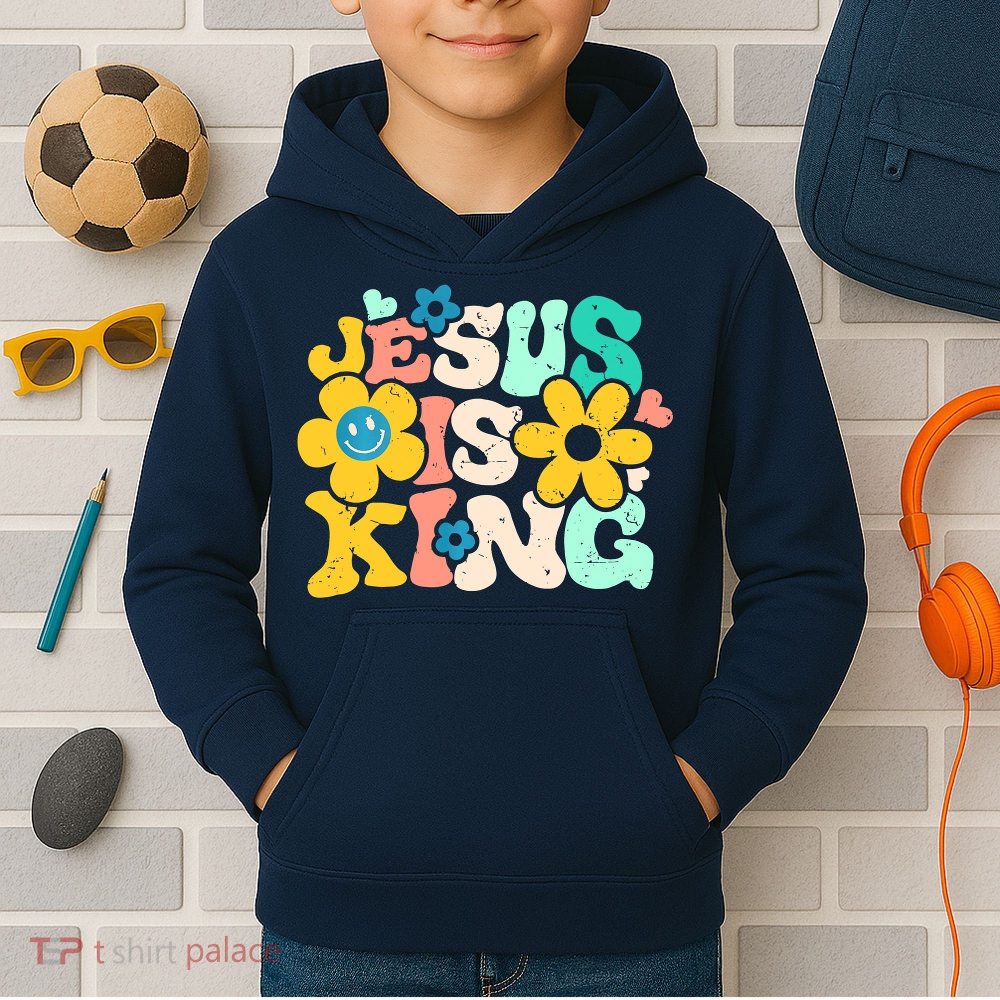 Christian Jesus Is King Aesthetic Groovy Kids Hoodie