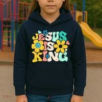 Christian Jesus Is King Aesthetic Groovy Kids Hoodie thumb 3