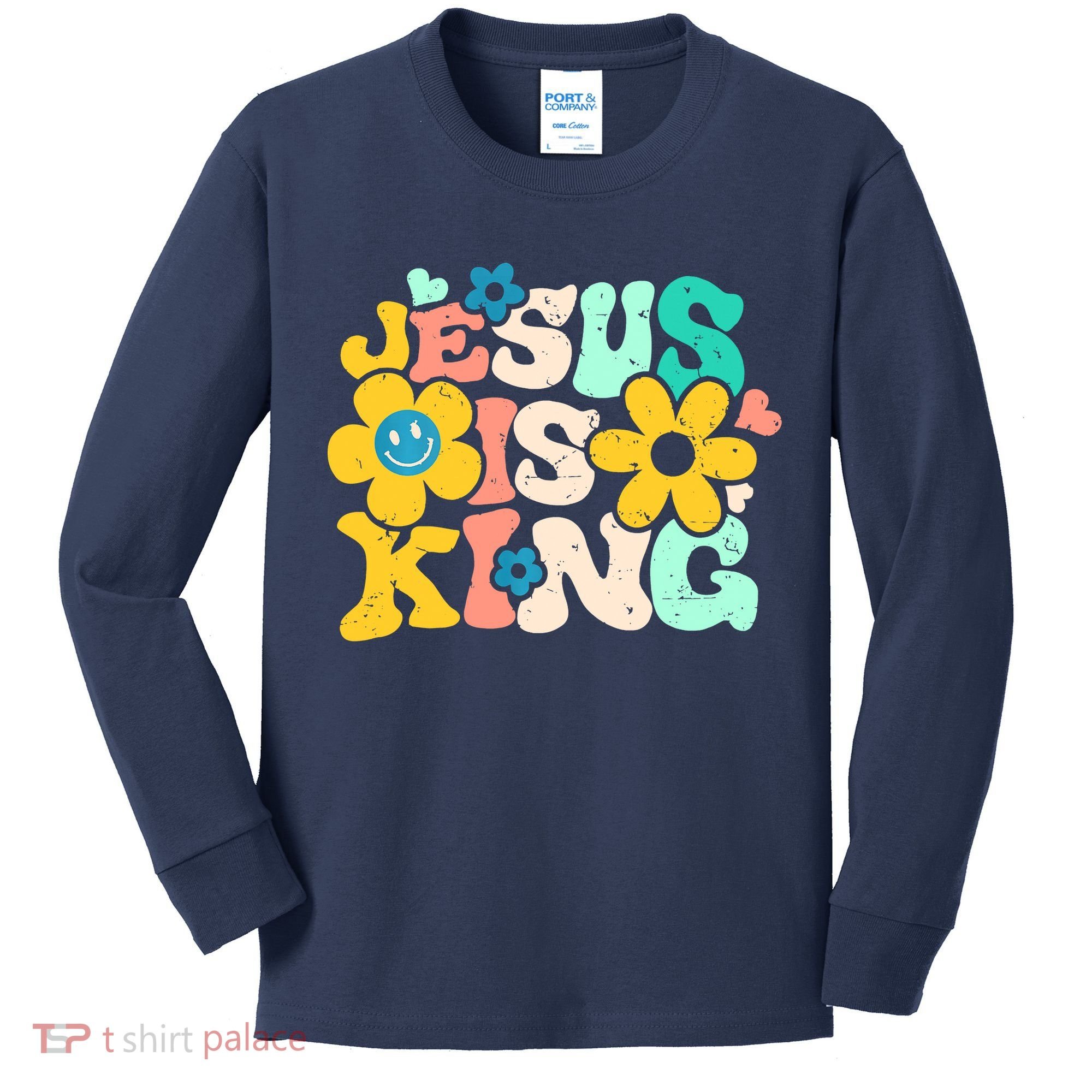 Christian Jesus Is King Aesthetic Groovy Kids Long Sleeve Shirt