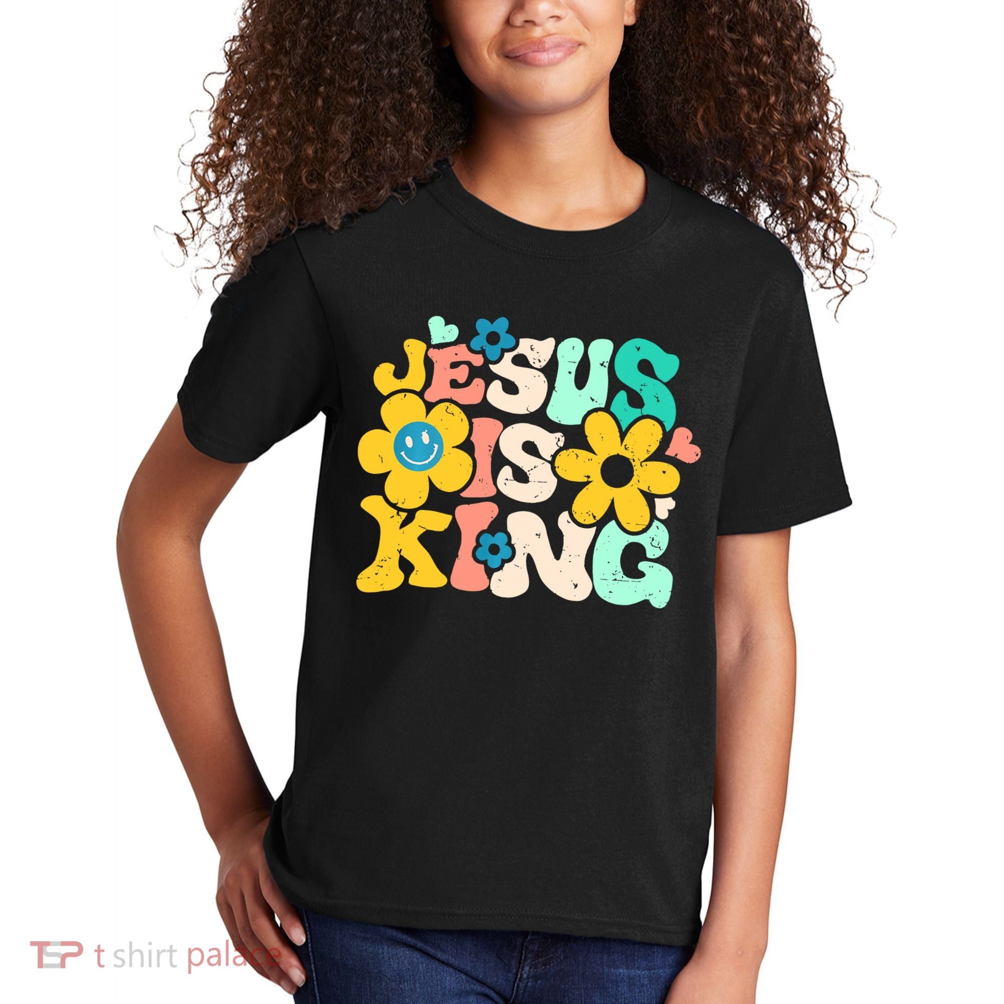 Christian Jesus Is King Aesthetic Groovy Kids T-Shirt