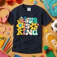Christian Jesus Is King Aesthetic Groovy Kids T-Shirt thumb 3