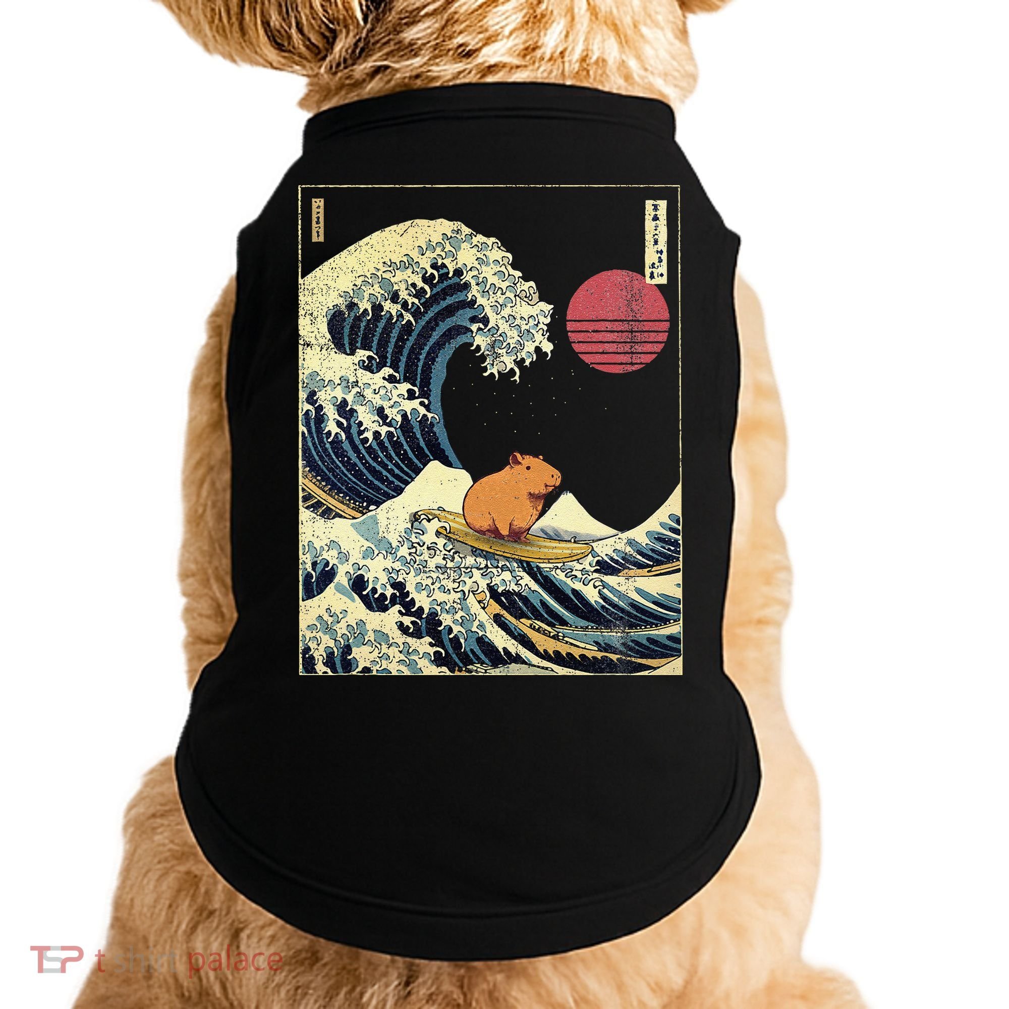 Capybara Japanese Kanagawa Wave Funny Surf Animal Doggie Tank