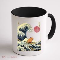 Capybara Japanese Kanagawa Wave Funny Surf Animal Coffee Mug thumb 1