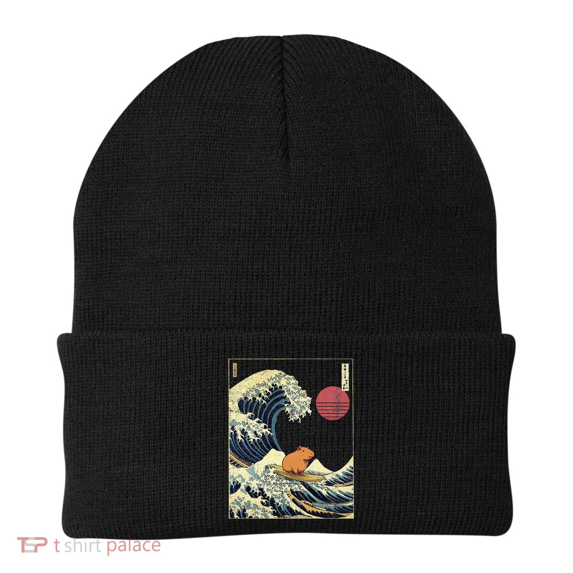 Capybara Japanese Kanagawa Wave Funny Surf Animal Beanie