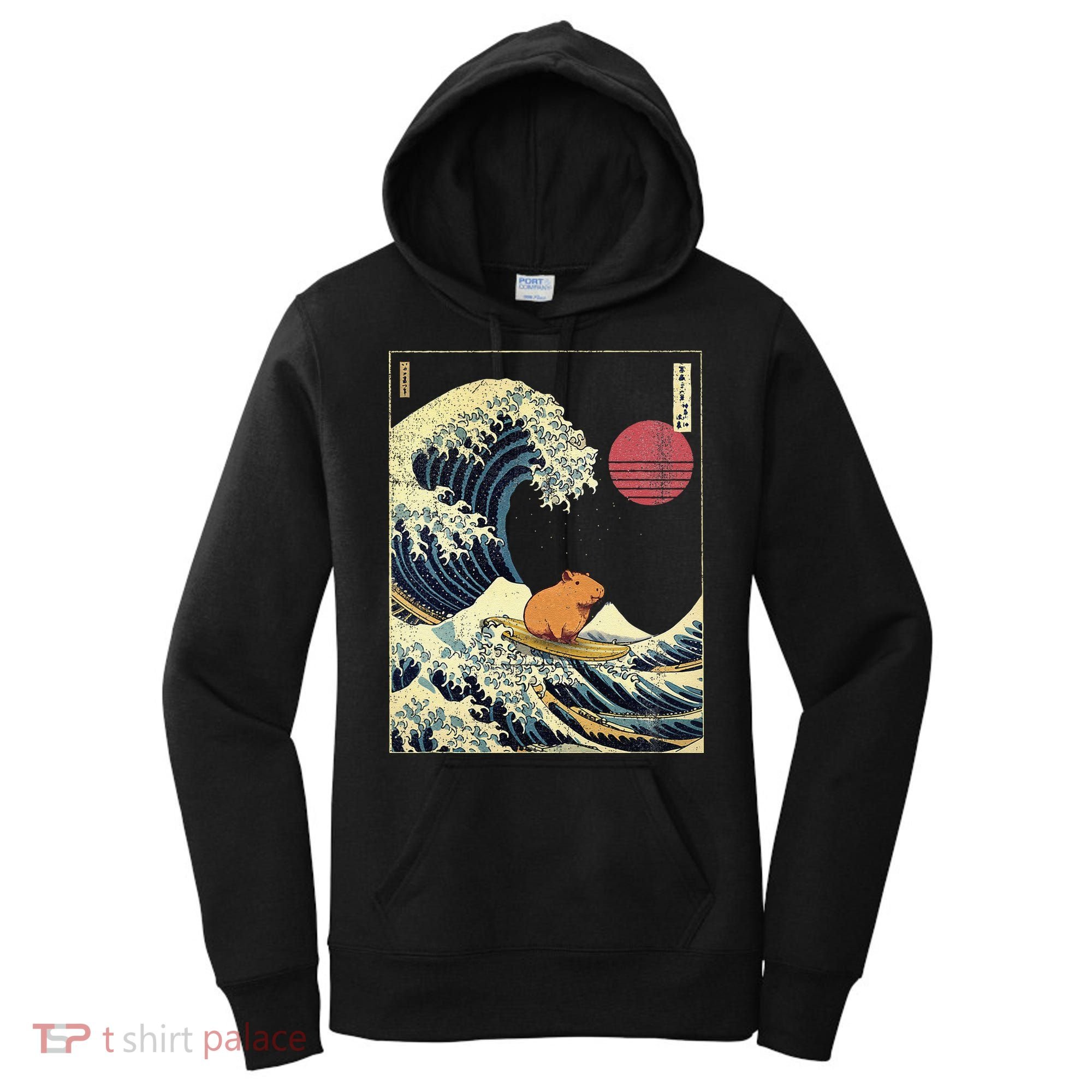 Capybara Japanese Kanagawa Wave Funny Surf Animal Women's Hoodie