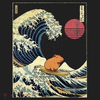Capybara Japanese Kanagawa Wave Funny Surf Animal Hat thumb 2