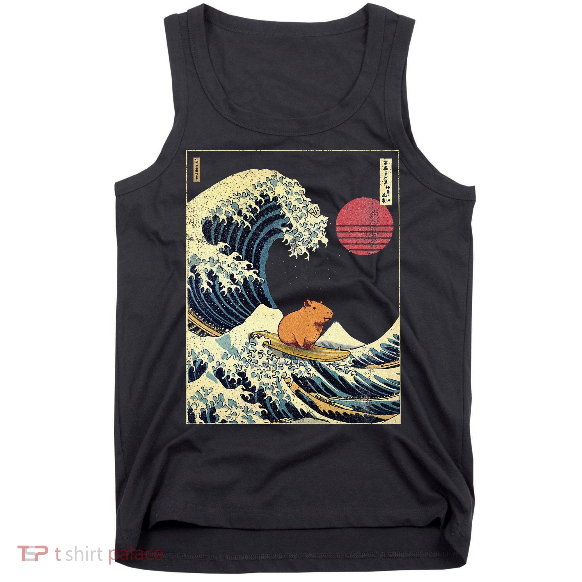 Capybara Japanese Kanagawa Wave Funny Surf Animal Tank Top