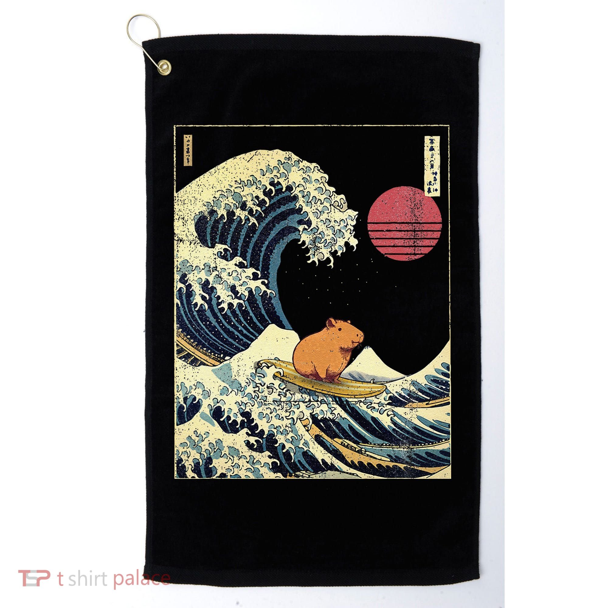 Capybara Japanese Kanagawa Wave Funny Surf Animal Golf Towel