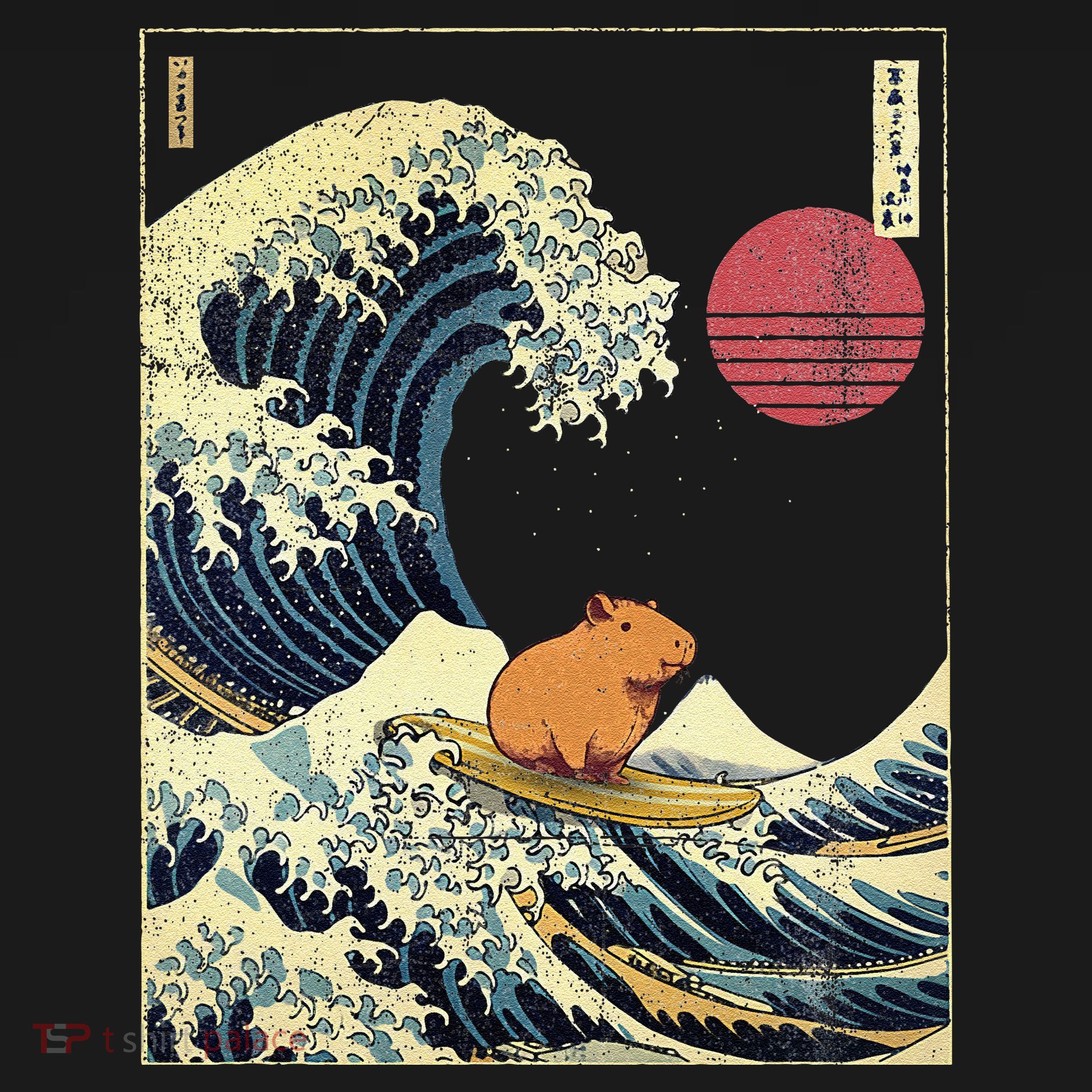 Capybara Japanese Kanagawa Wave Funny Surf Animal Toddler T-Shirt