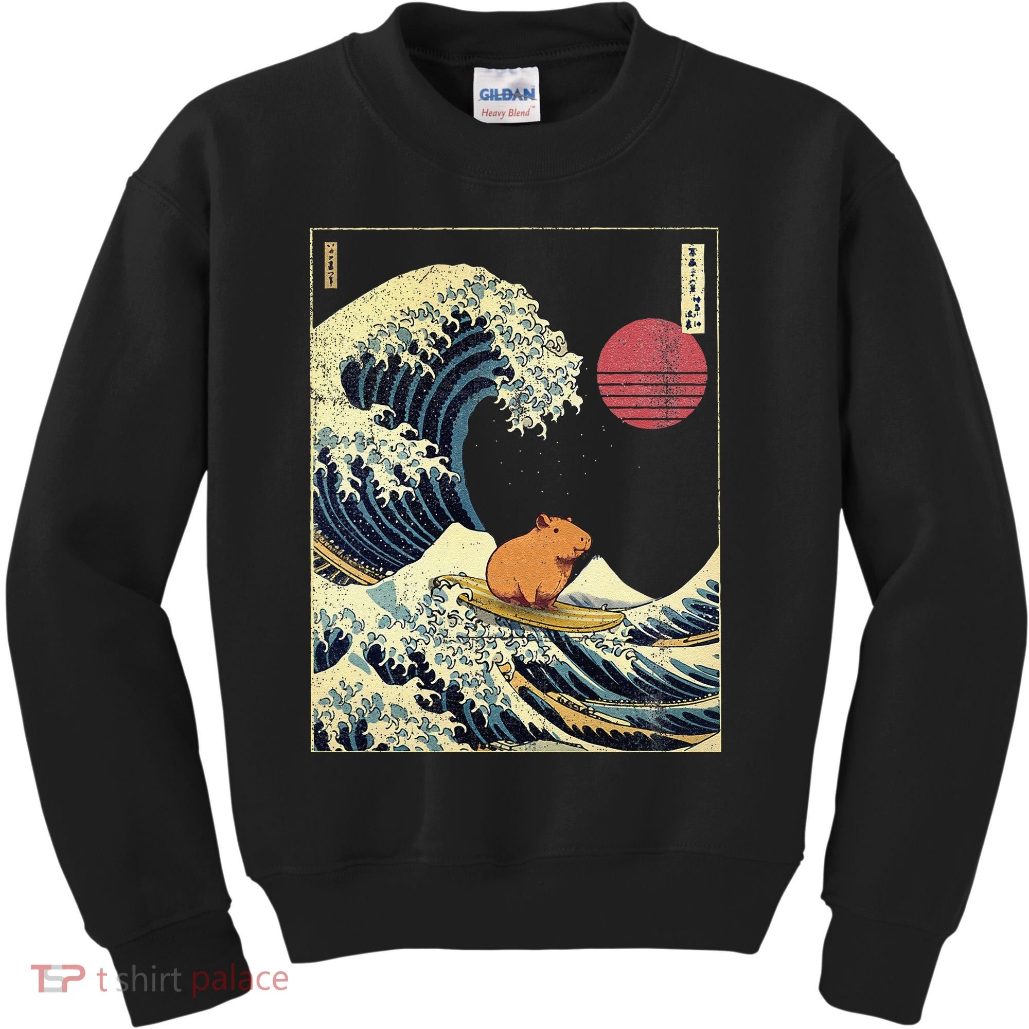 Capybara Japanese Kanagawa Wave Funny Surf Animal Kids Sweatshirt