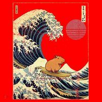 Capybara Japanese Kanagawa Wave Funny Surf Animal Santa Hat thumb 1