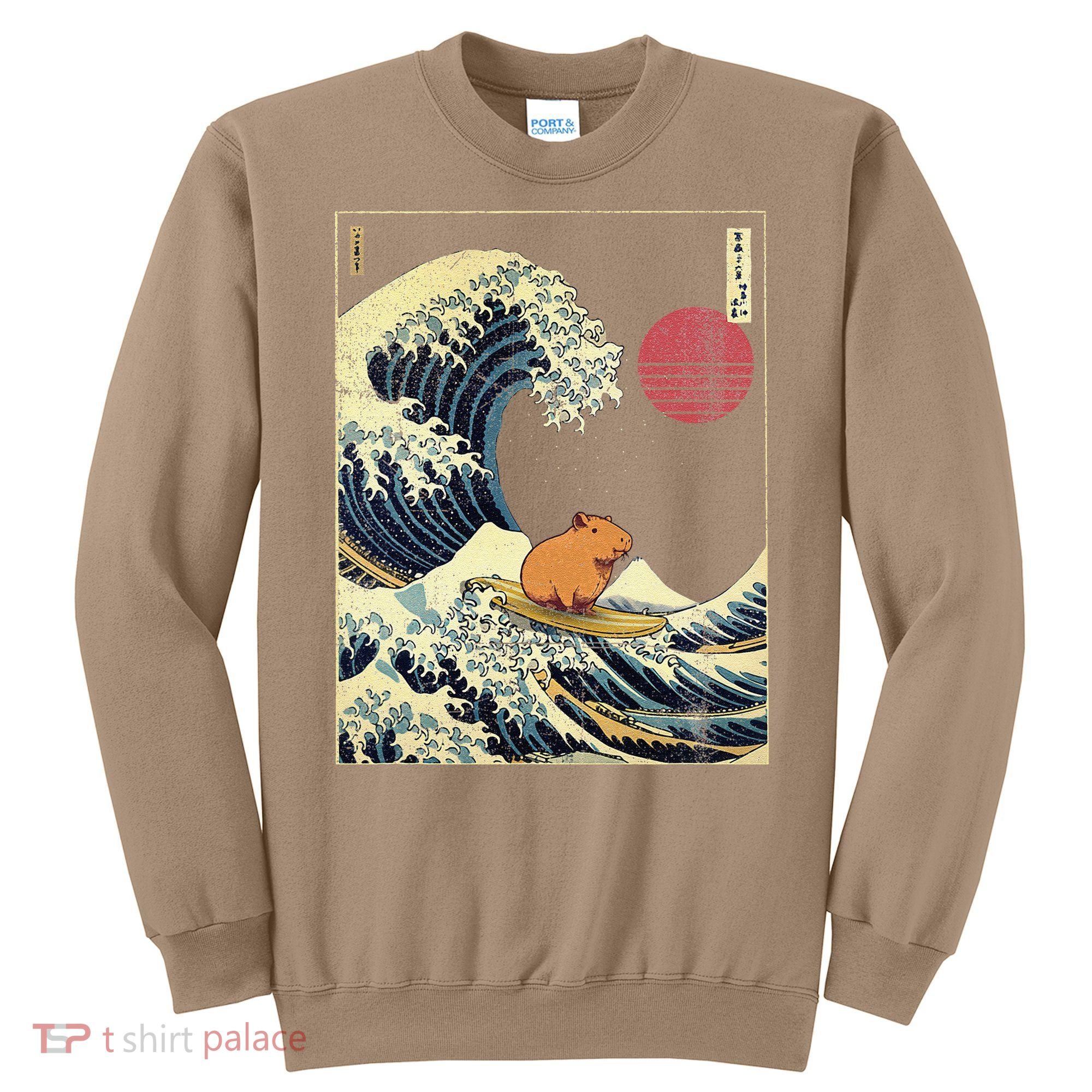 Capybara Japanese Kanagawa Wave Funny Surf Animal Sweatshirt