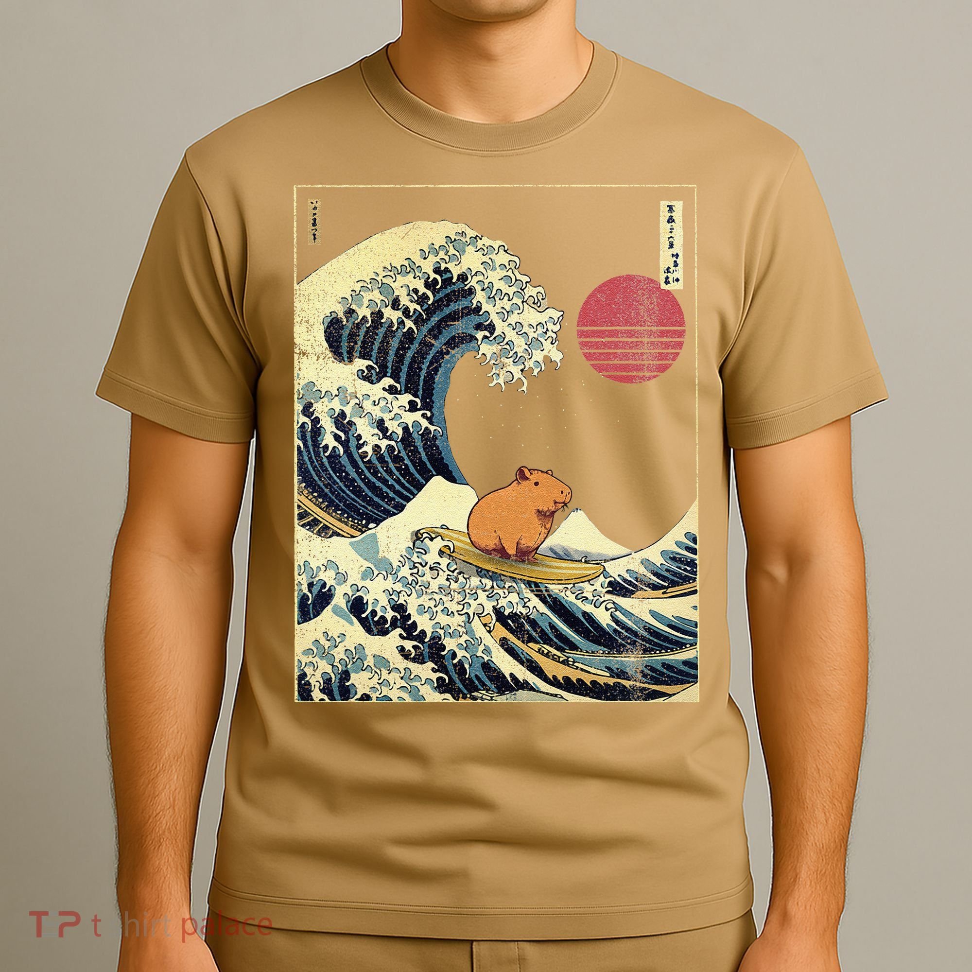 Capybara Japanese Kanagawa Wave Funny Surf Animal T-Shirt