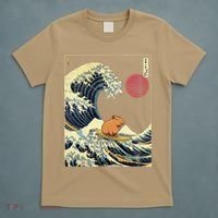 Capybara Japanese Kanagawa Wave Funny Surf Animal T-Shirt thumb 5