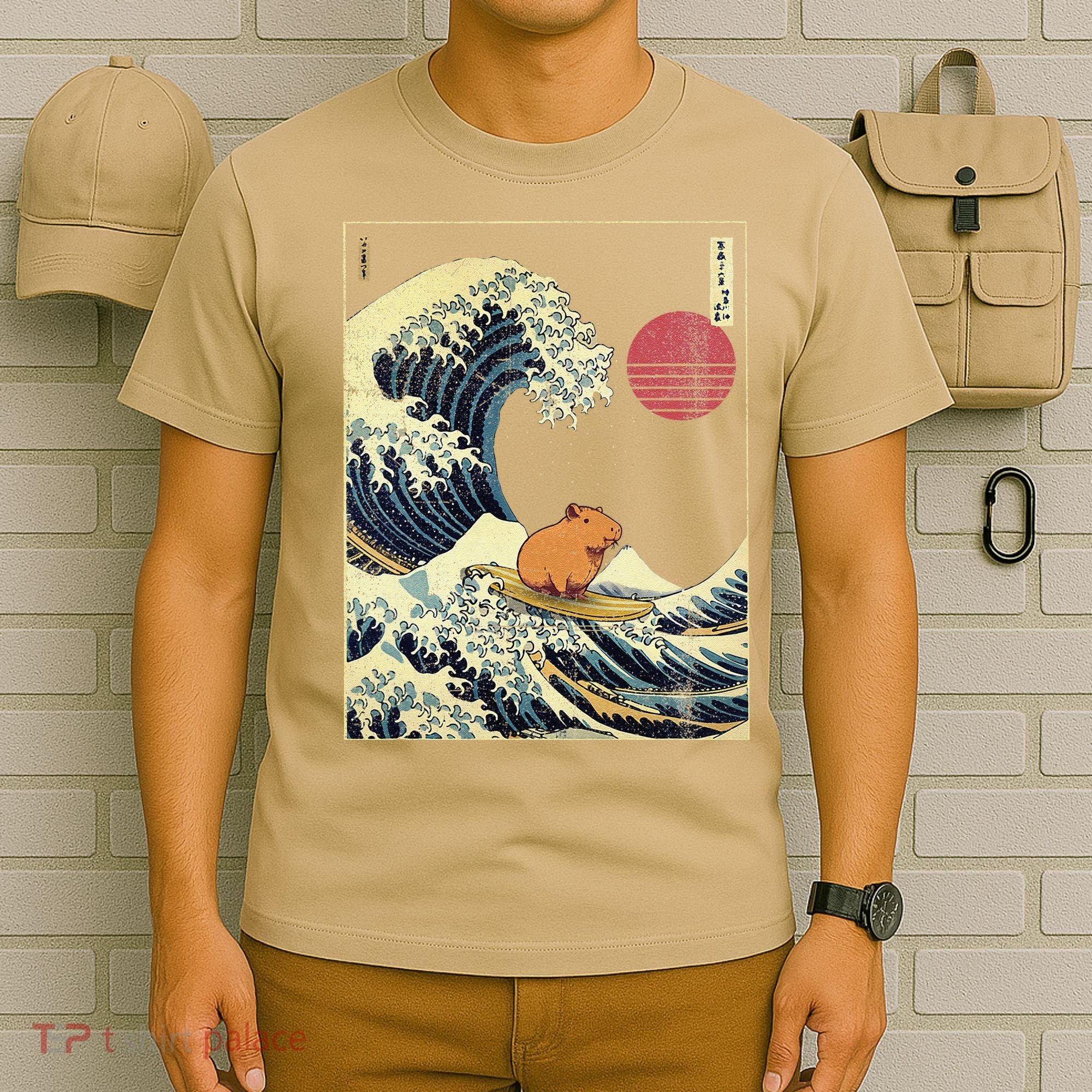 Capybara Japanese Kanagawa Wave Funny Surf Animal T-Shirt