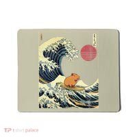 Capybara Japanese Kanagawa Wave Funny Surf Animal Mousepad thumb 0