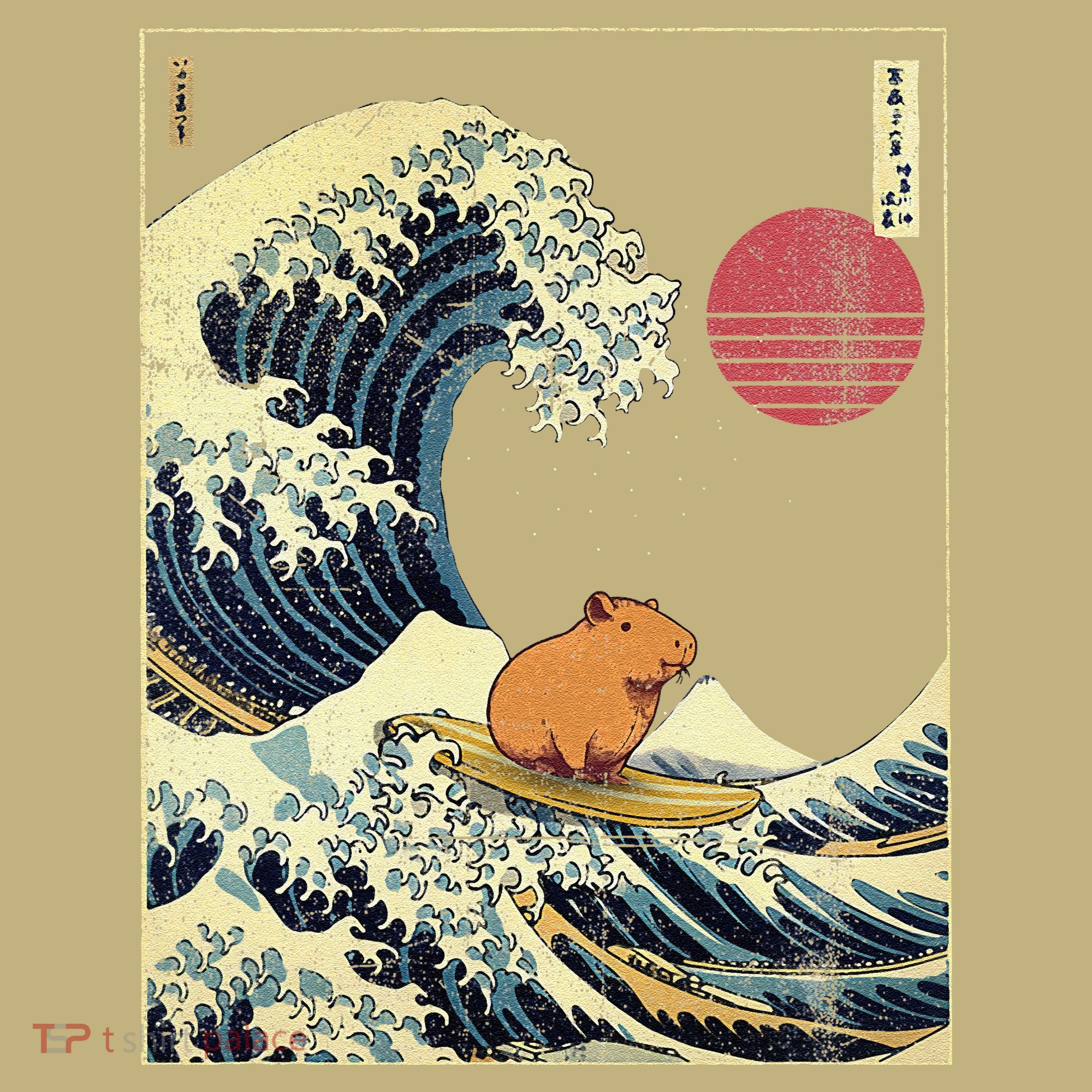 Capybara Japanese Kanagawa Wave Funny Surf Animal Mousepad