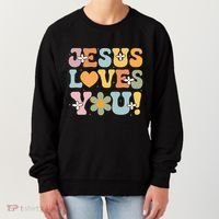 Cute Jesus Loves You Groovy Christian Women's Sweatshirt thumb 0
