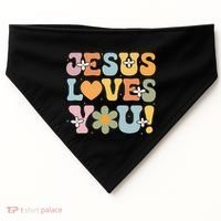 Cute Jesus Loves You Groovy Christian USA-Made Doggie Bandana thumb 0