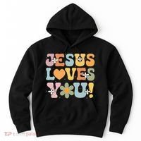 Cute Jesus Loves You Groovy Christian Hoodie thumb 0