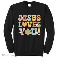 Cute Jesus Loves You Groovy Christian Sweatshirt thumb 0