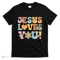 Cute Jesus Loves You Groovy Christian T-Shirt thumb 0