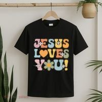 Cute Jesus Loves You Groovy Christian T-Shirt thumb 2
