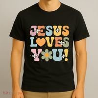 Cute Jesus Loves You Groovy Christian T-Shirt thumb 3