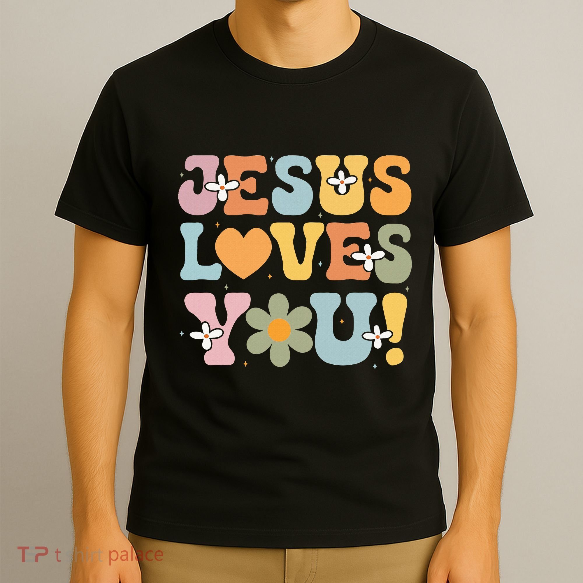 Cute Jesus Loves You Groovy Christian T-Shirt
