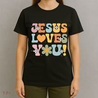 Cute Jesus Loves You Groovy Christian T-Shirt thumb 4