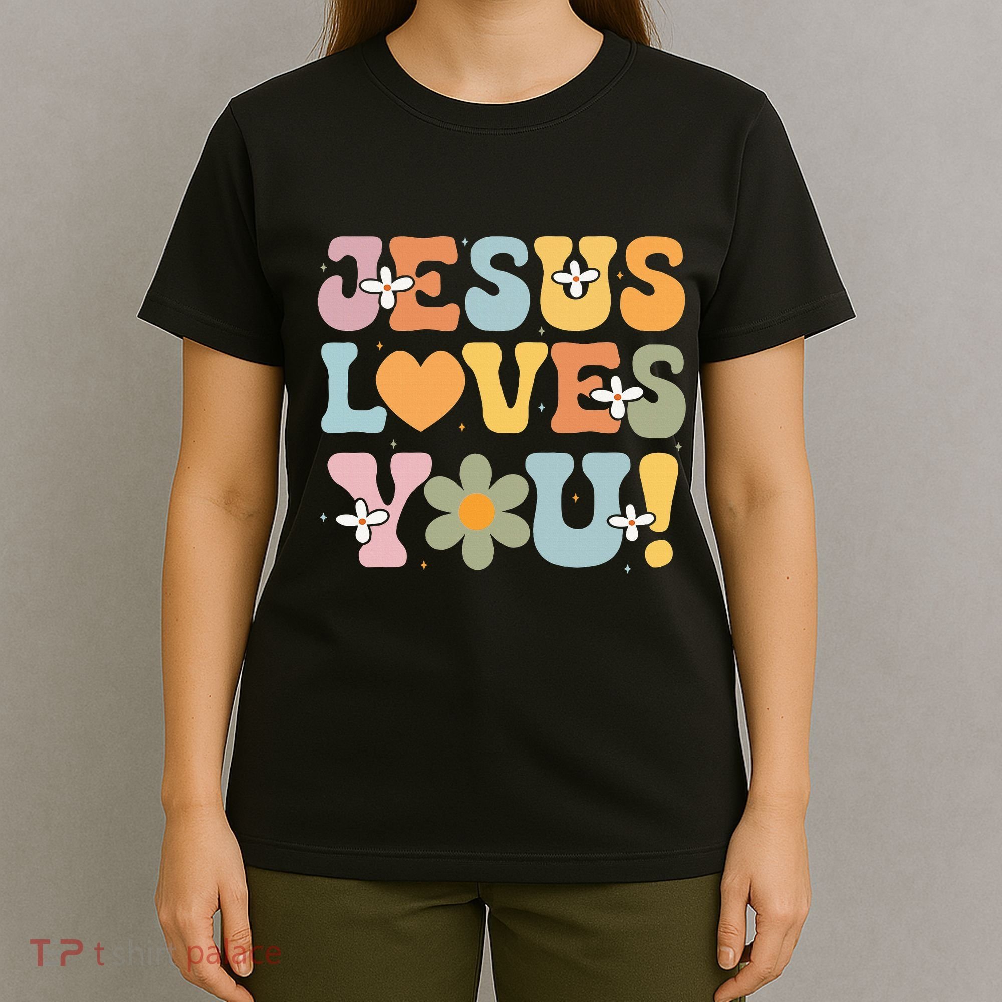 Cute Jesus Loves You Groovy Christian T-Shirt