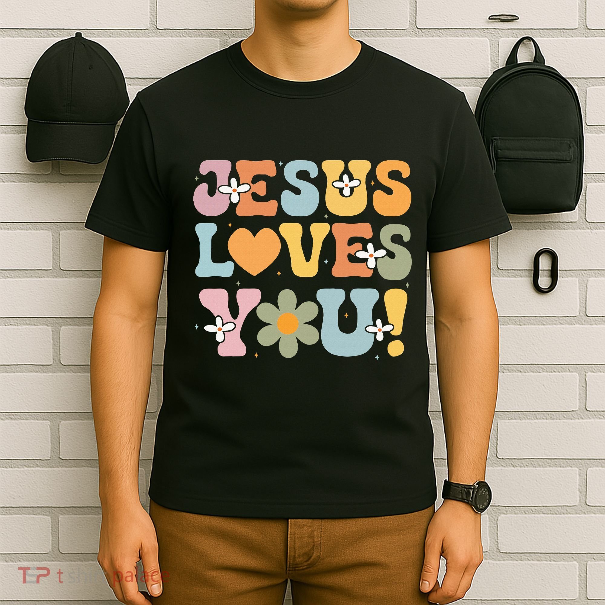 Cute Jesus Loves You Groovy Christian T-Shirt