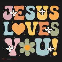 Cute Jesus Loves You Groovy Christian Women's Hoodie thumb 2