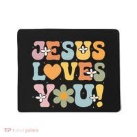 Cute Jesus Loves You Groovy Christian Mousepad thumb 0