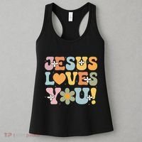 Cute Jesus Loves You Groovy Christian Women's Tank Top thumb 3